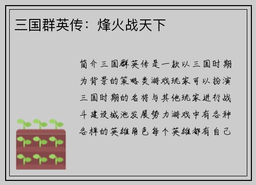 三国群英传：烽火战天下